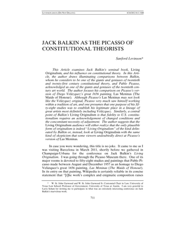 Jack Balkin As the Picasso of Constitutional Theorists