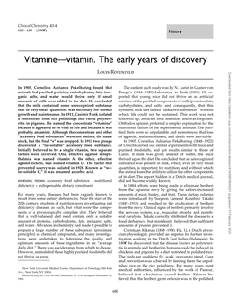 Vitamine—Vitamin. the Early Years of Discovery