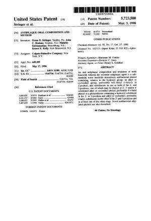 United States Patent (19) 11 Patent Number: 5,723,500 Stringer Et Al