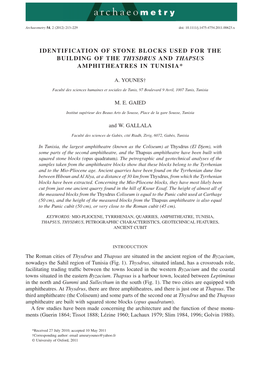 Identification of Stone Blocks Used for the Building of the Thysdrus and Thapsus Amphitheatres in Tunisia*