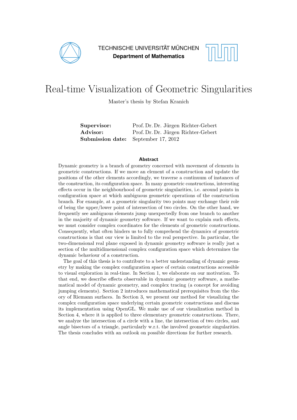 Real-Time Visualization of Geometric Singularities Master’S Thesis by Stefan Kranich