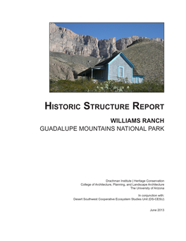 Williams Ranch Historic Structure Report, Guadalupe Mountains National Park