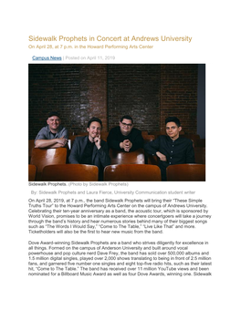 Sidewalk Prophets in Concert at Andrews University on April 28, at 7 P.M