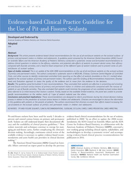 Evidence-Based Clinical Practice Guideline for the Use of Pit-And-Fissure Sealants