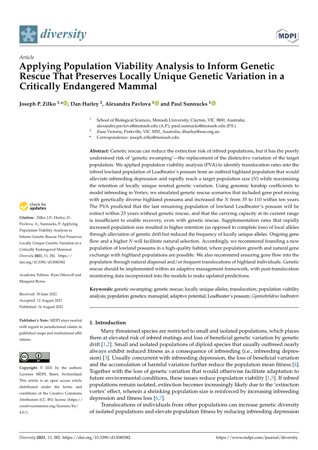 Applying Population Viability Analysis to Inform Genetic Rescue That Preserves Locally Unique Genetic Variation in a Critically Endangered Mammal