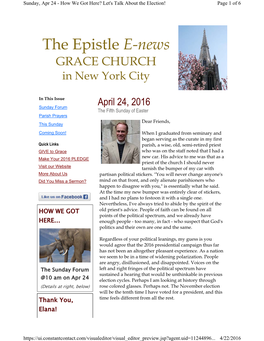 The Epistle E-News GRACE CHURCH in New York City