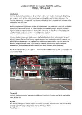 Access Statement for Stadium Tour and Museum, Arsenal Football Club