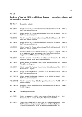 Institute of Jewish Affairs Additional Papers 1: Committee Minutes and Chronological Sequence