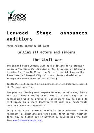 Leawood Stage Announces Auditions