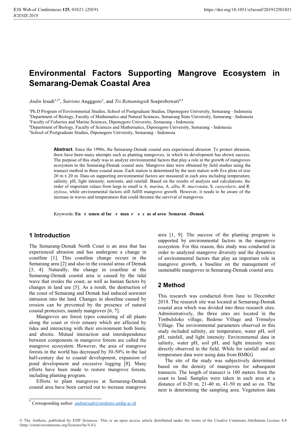 Environmental Factors Supporting Mangrove Ecosystem in Semarang-Demak Coastal Area