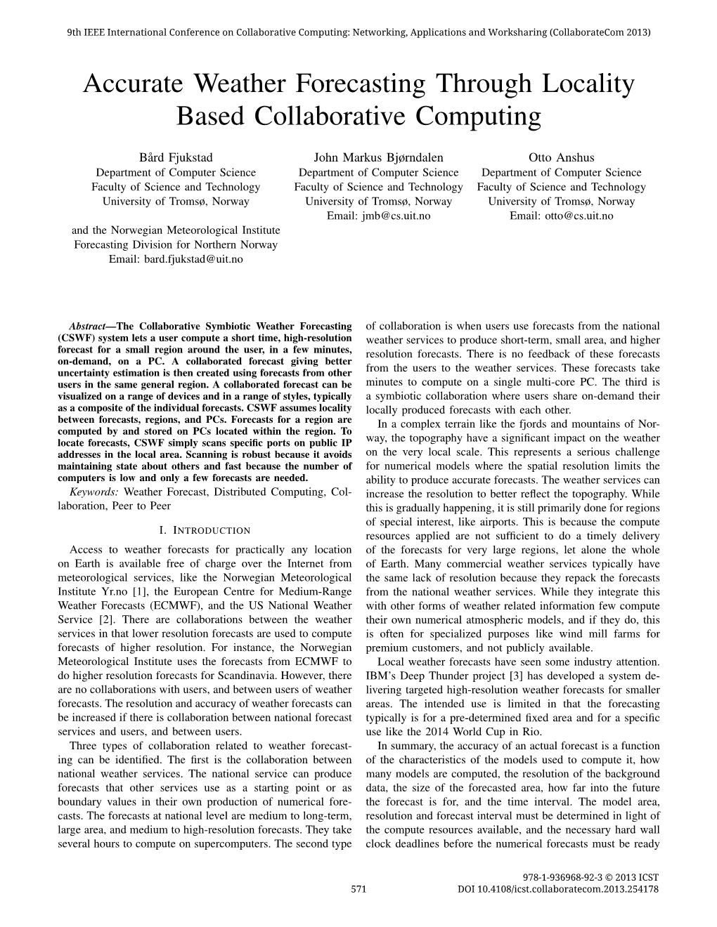 Accurate Weather Forecasting Through Locality Based Collaborative Computing