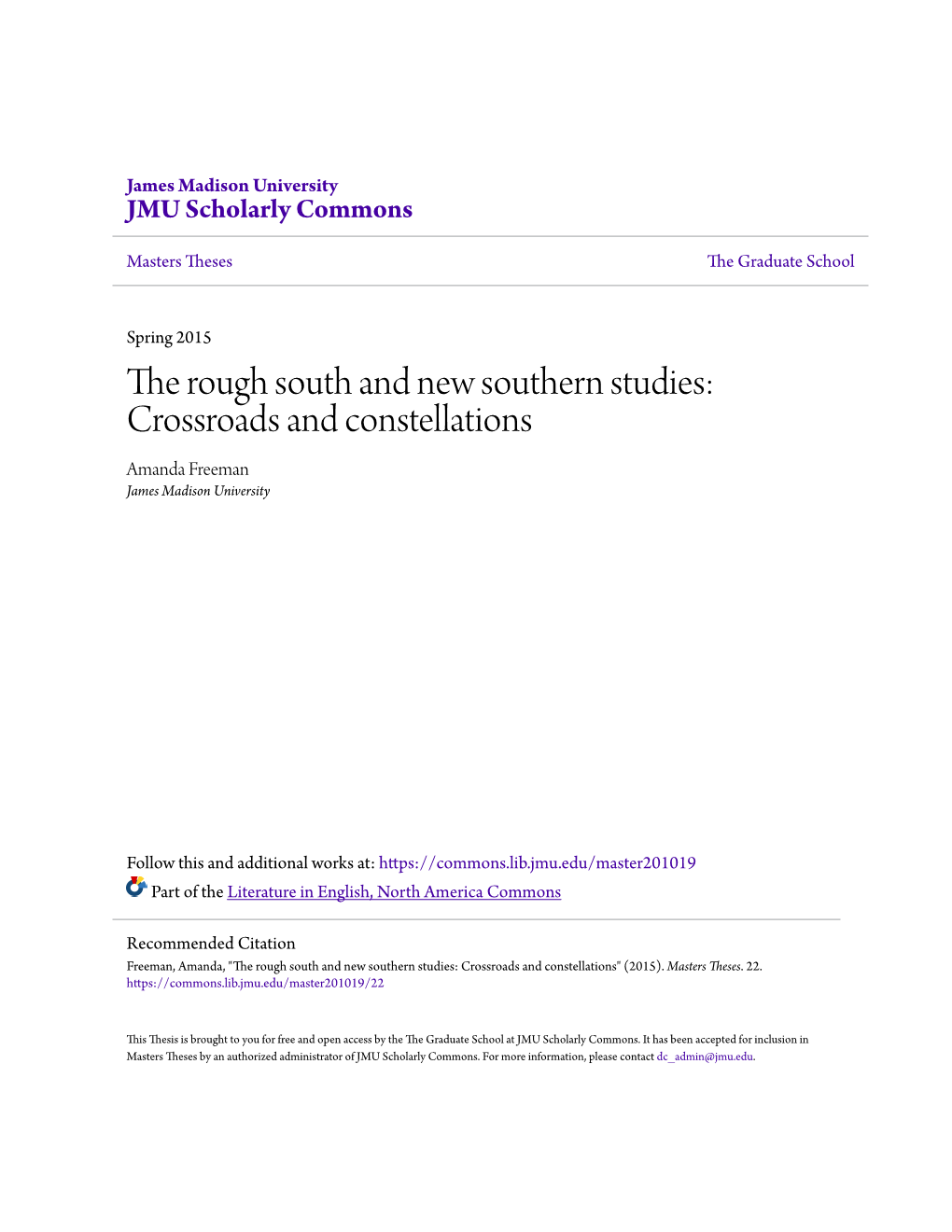 The Rough South and New Southern Studies: Crossroads and Constellations
