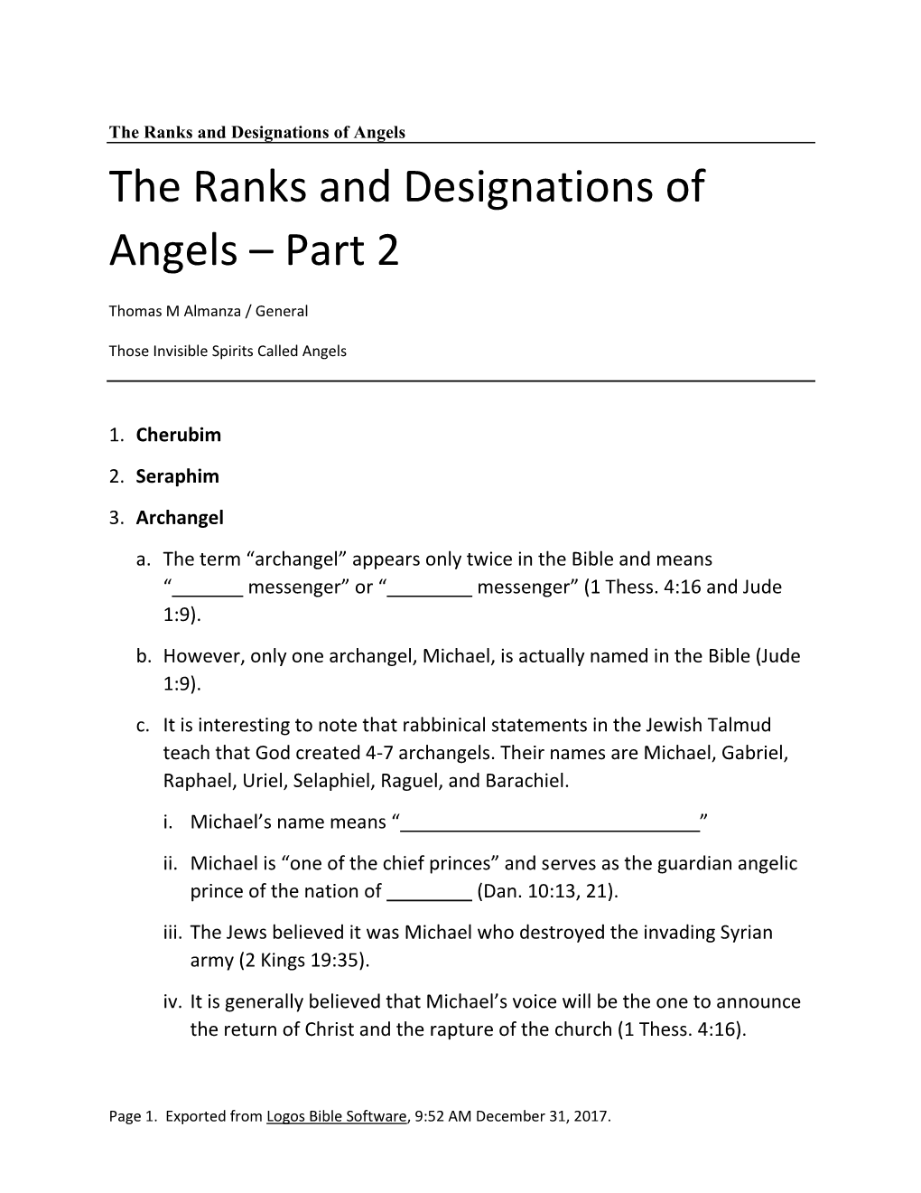 The Ranks and Designations of Angels the Ranks and Designations Of