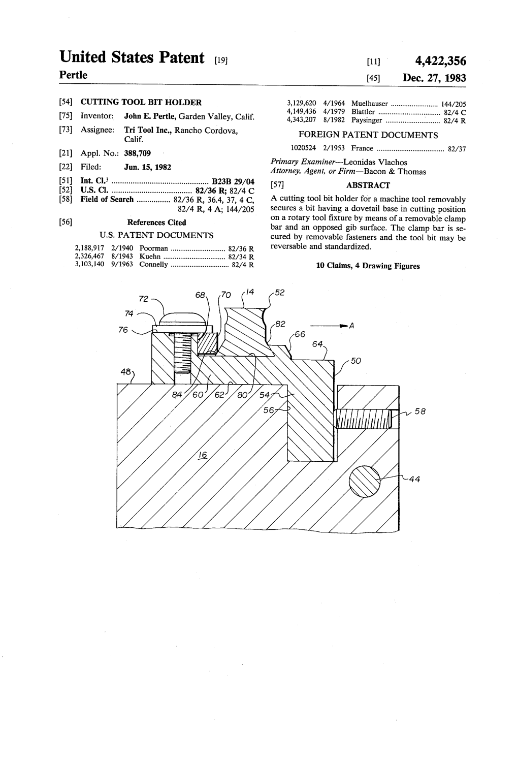 United States Patent (19) 11 4,422,356 Pertle 45) Dec