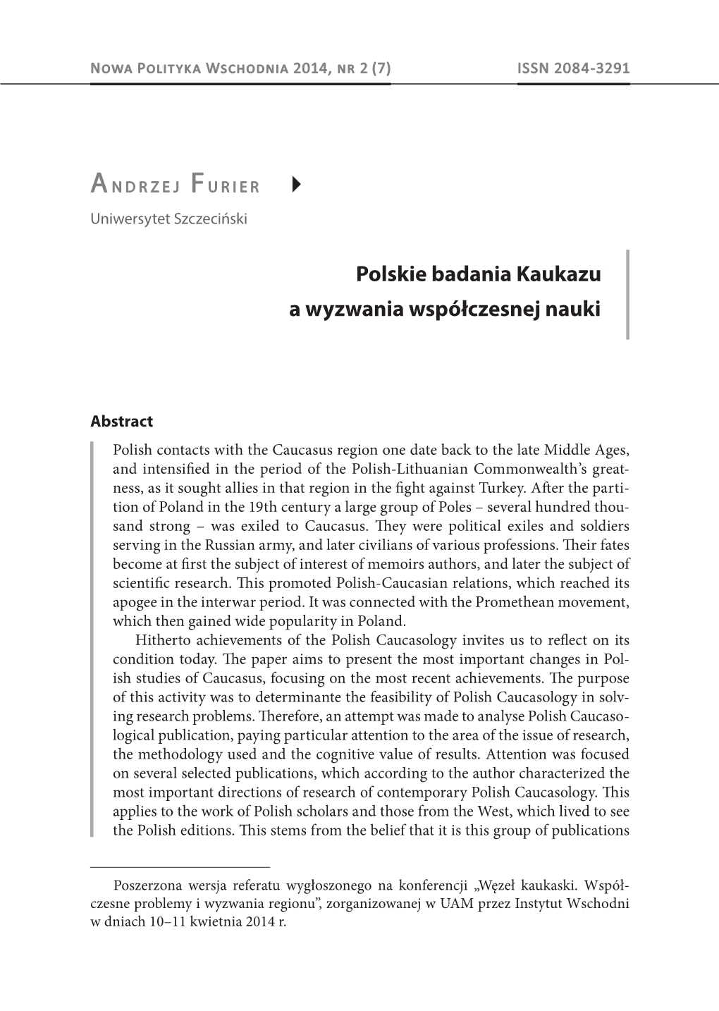 Polskie Badania Kaukazu* a Wyzwania Współczesnej Nauki1