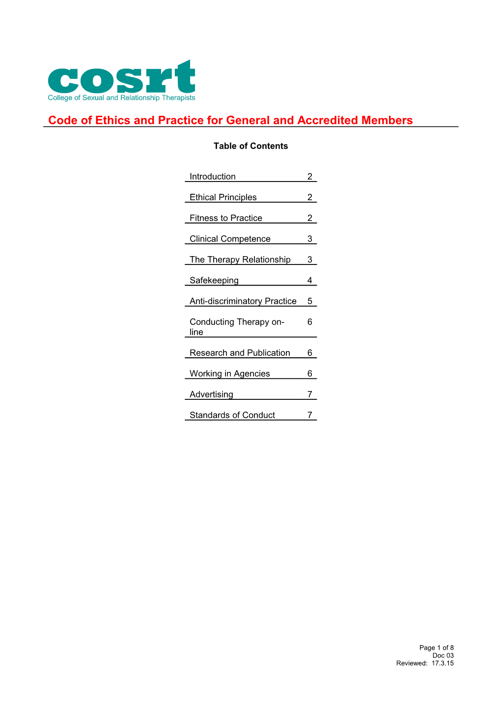 Code of Ethics and Practice for General and Accredited Members