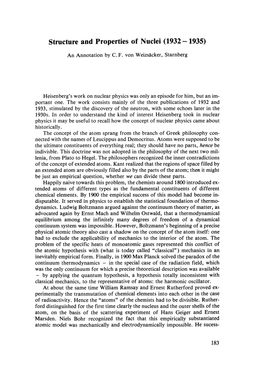 Structure and Properties of Nuclei (1932 -1935)