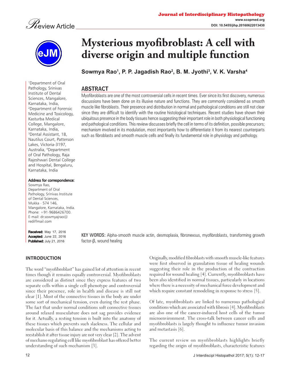 Mysterious Myofibroblast: a Cell with Diverse Origin and Multiple Function