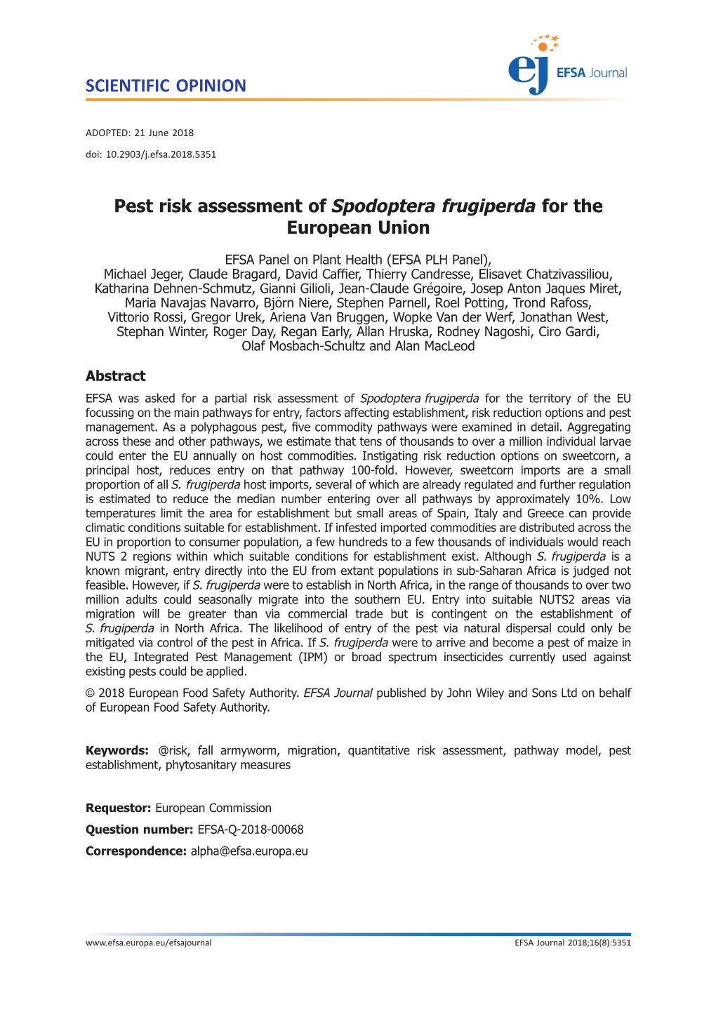 Pest Risk Assessment of Spodoptera&#X00a0