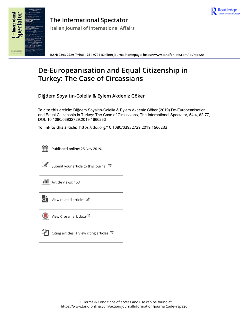 De-Europeanisation and Equal Citizenship in Turkey: the Case of Circassians
