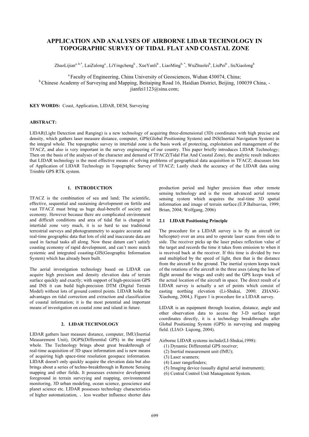 Application and Analyses of Airborne Lidar Technology in Topographic Survey of Tidal Flat and Coastal Zone