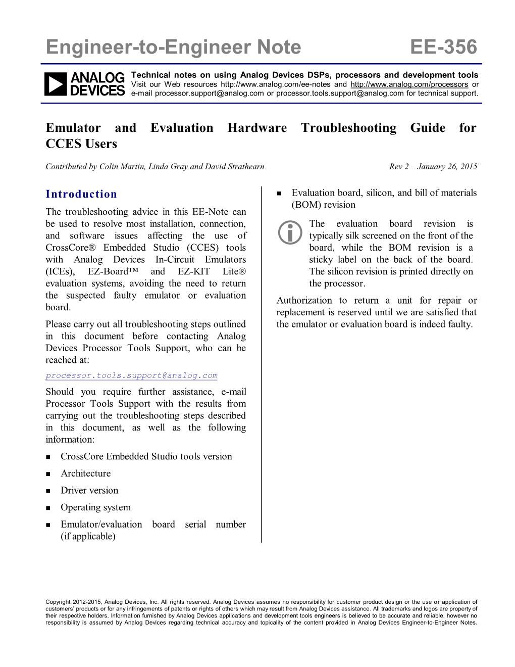 Emulator and Evaluation Hardware Troubleshooting Guide for CCES Users