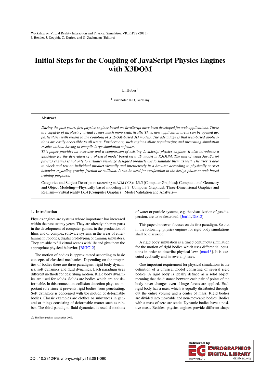 Initial Steps for the Coupling of Javascript Physics Engines with X3DOM