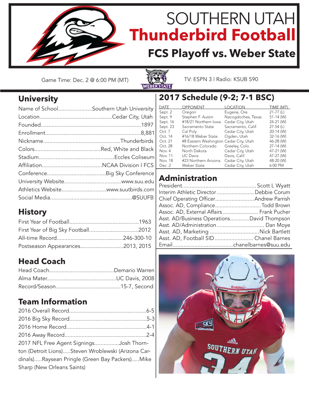 SOUTHERN UTAH Thunderbird Football FCS Playoff Vs