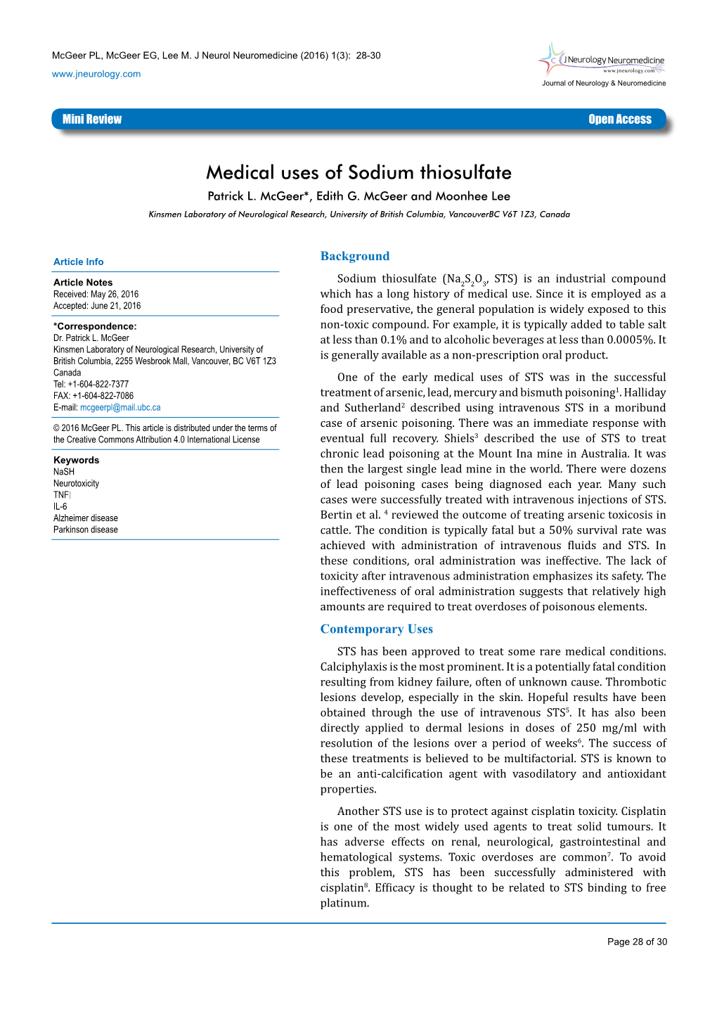 Medical Uses of Sodium Thiosulfate Patrick L