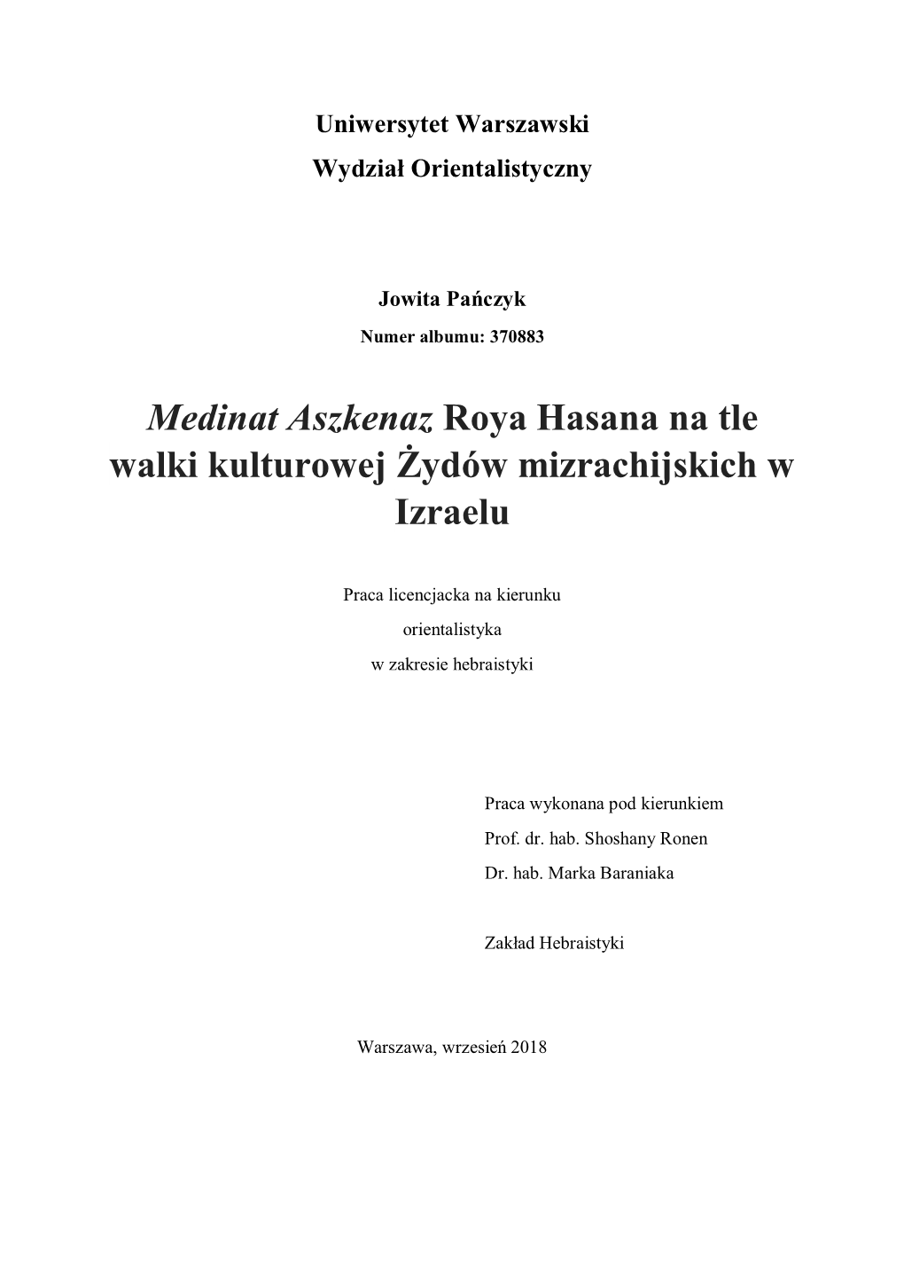 Medinat Aszkenaz Roya Hasana Na Tle Walki Kulturowej Żydów Mizrachijskich W