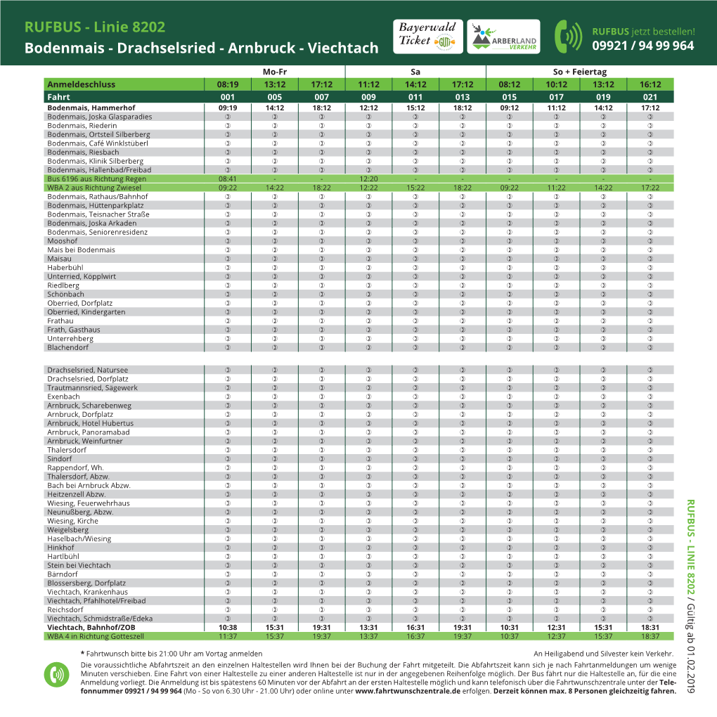 RUFBUS - Linie 8202 Bayerwald RUFBUS Jetzt Bestellen! Ticket Bodenmais - Drachselsried - Arnbruck - Viechtach 09921 / 94 99 964