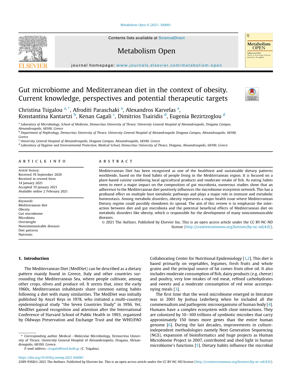 Gut Microbiome and Mediterranean Diet in the Context of Obesity