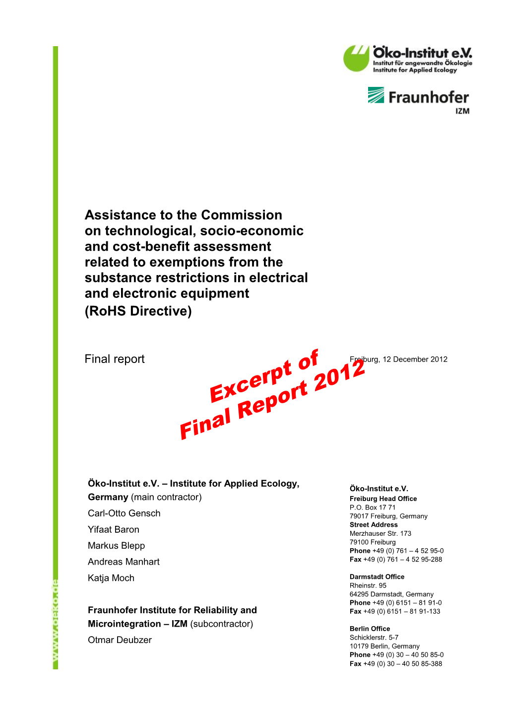 Excerpt of Final Report 2012