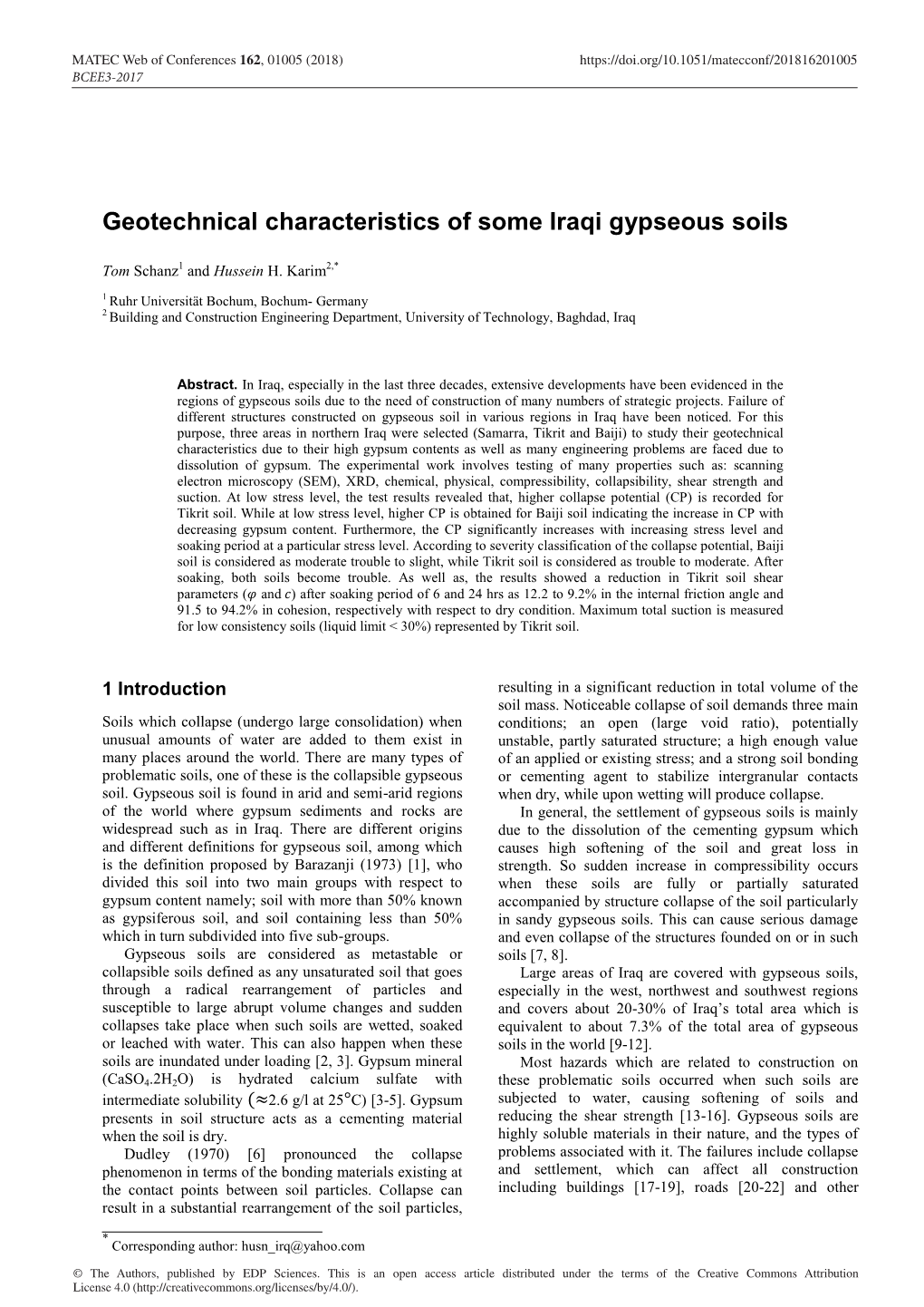 Geotechnical Characteristics of Some Iraqi Gypseous Soils