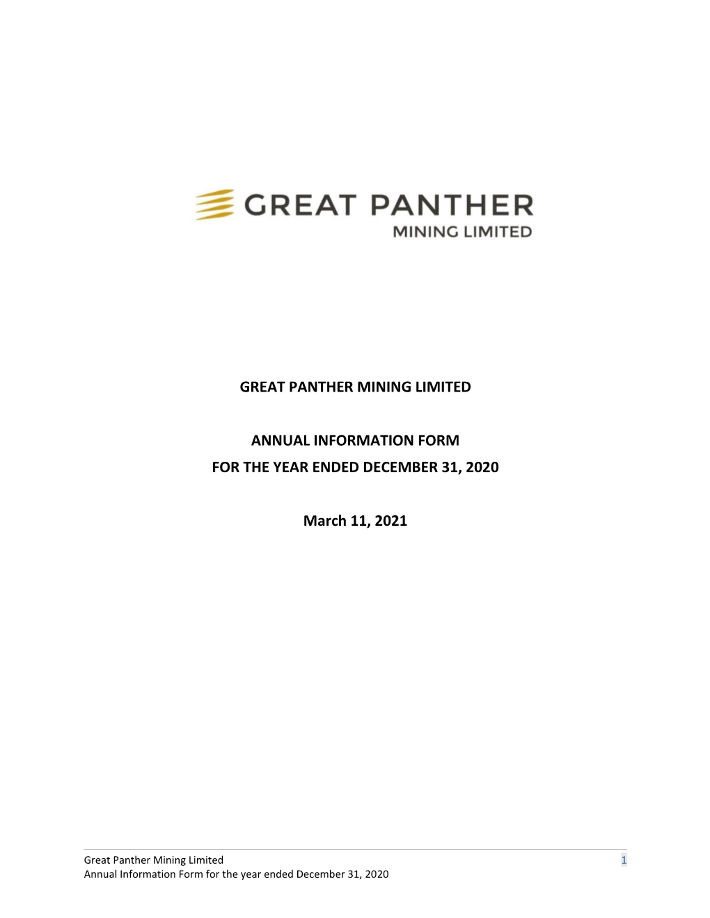 Great Panther Mining Limited Annual Information Form