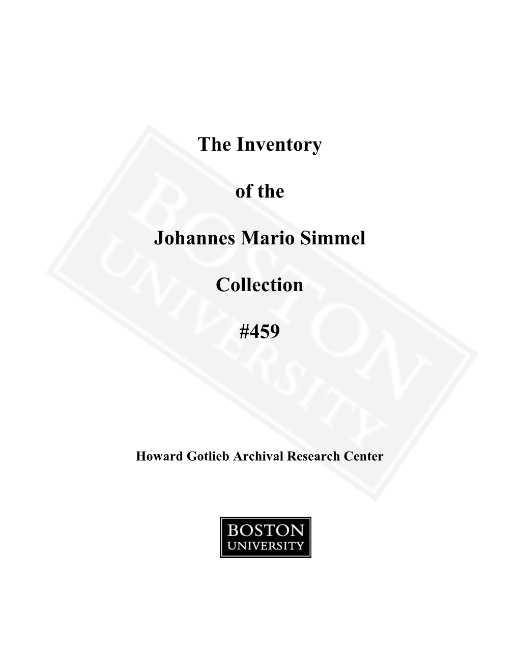 The Inventory of the Johannes Mario Simmel Collection #459