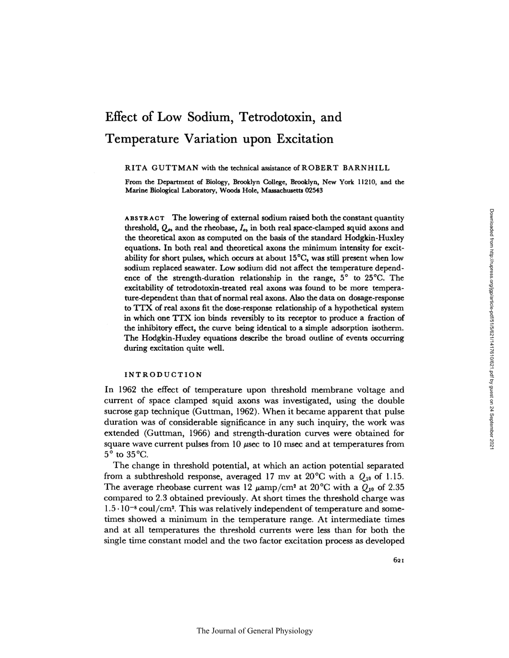 Effect of Low Temperature Sodium, Tetrodotoxin, and Variation Upon Excitation