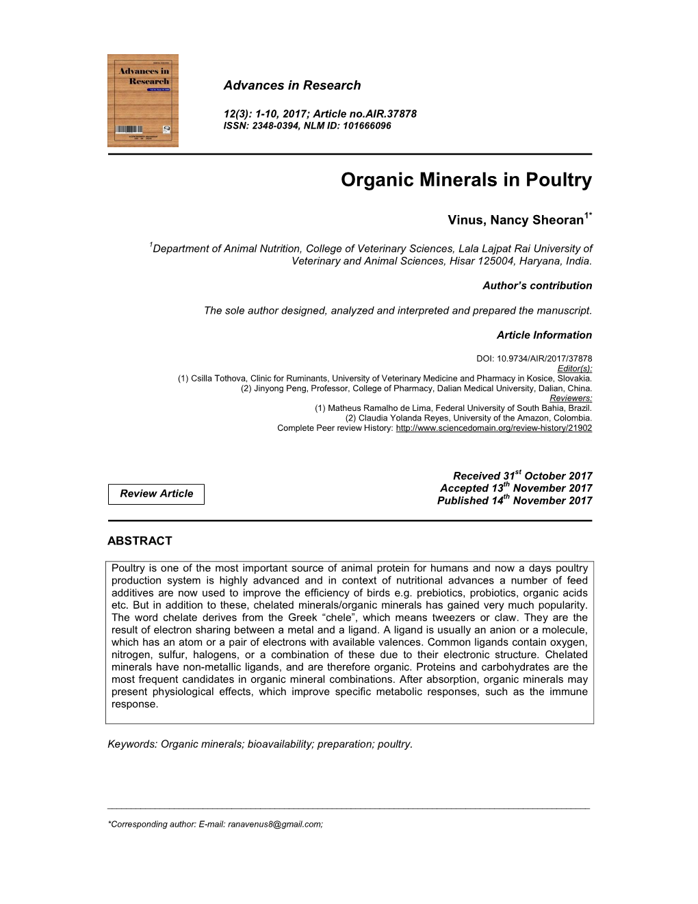 Organic Minerals in Poultry