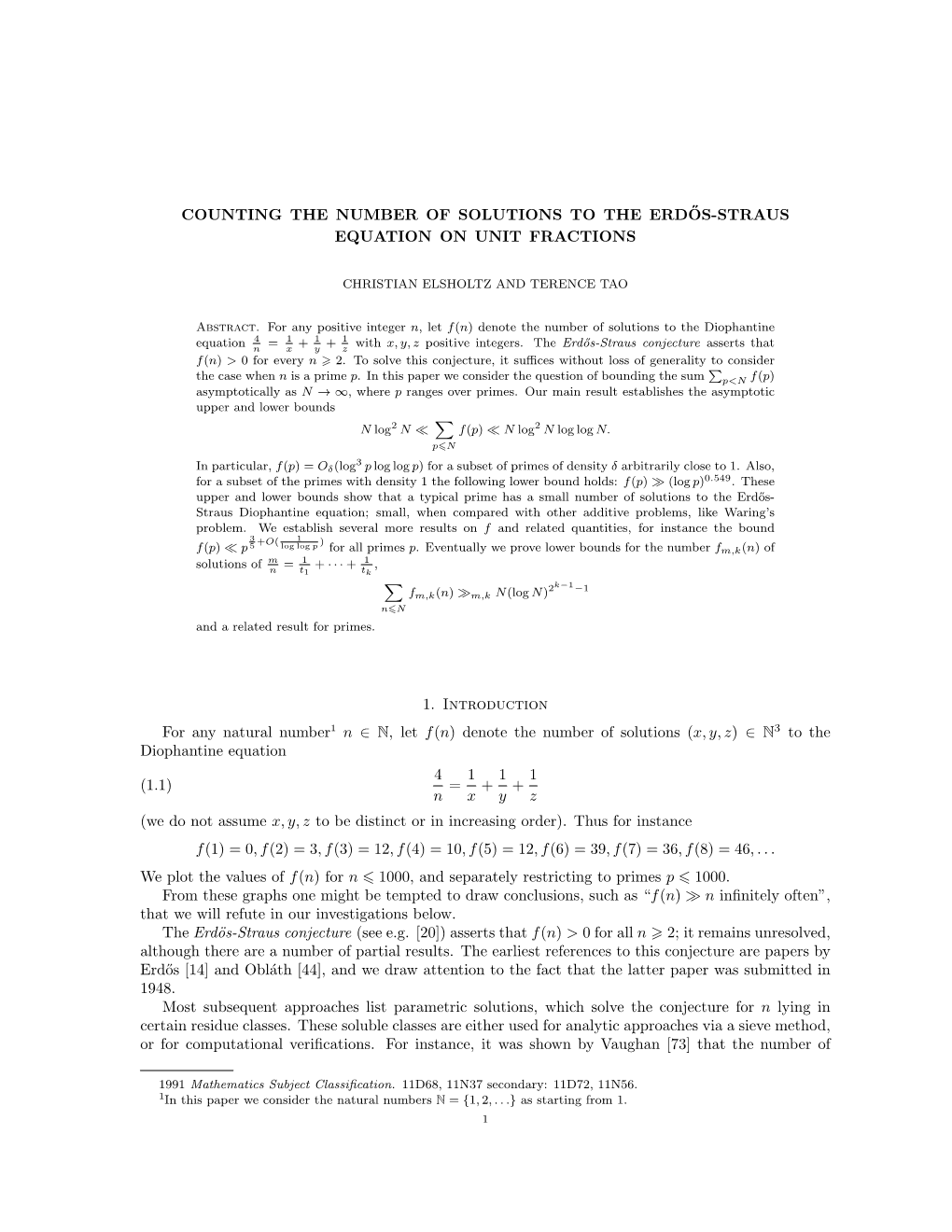 Counting the Number of Solutions to the Erdos-Straus˝ Equation on Unit Fractions