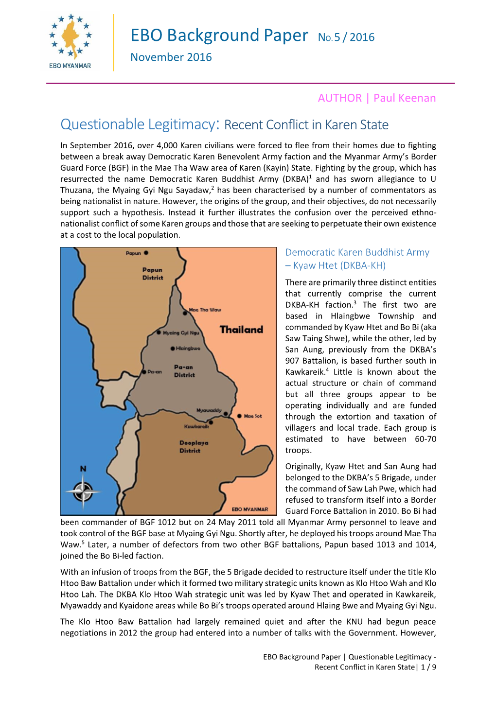 Recent Conflict in Karen State