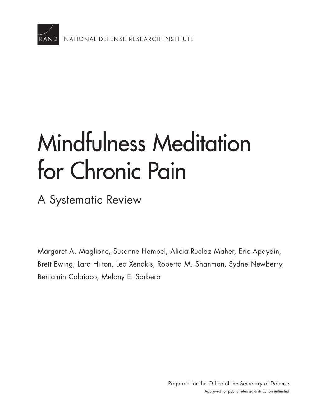 Mindfulness Meditation for Chronic Pain a Systematic Review