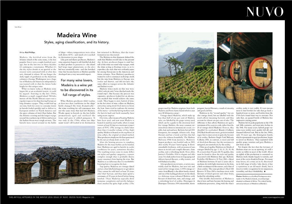 Madeira Wine Styles, Aging Classification, and Its History