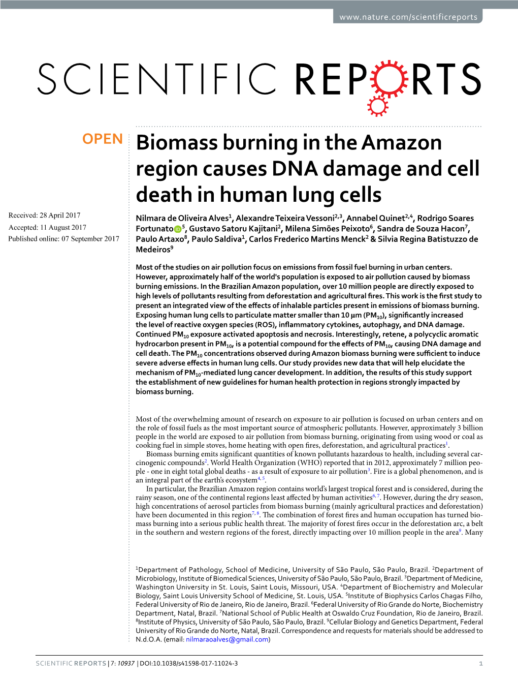 Biomass Burning in the Amazon Region Causes DNA Damage and Cell Death in Human Lung Cells