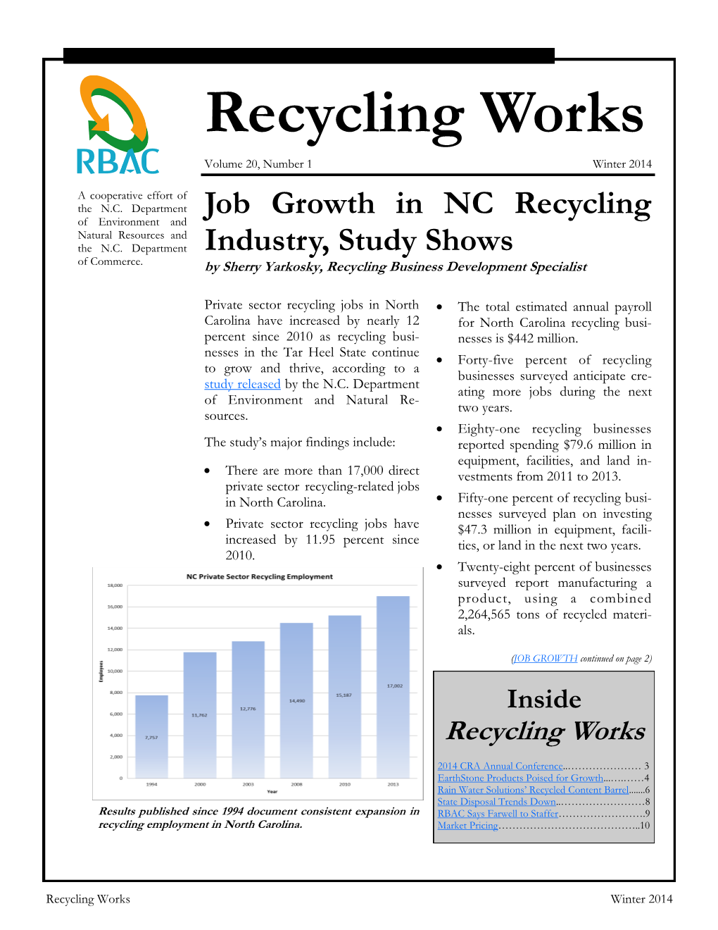 Recycling Works Volume 20, Number 1 Winter 2014