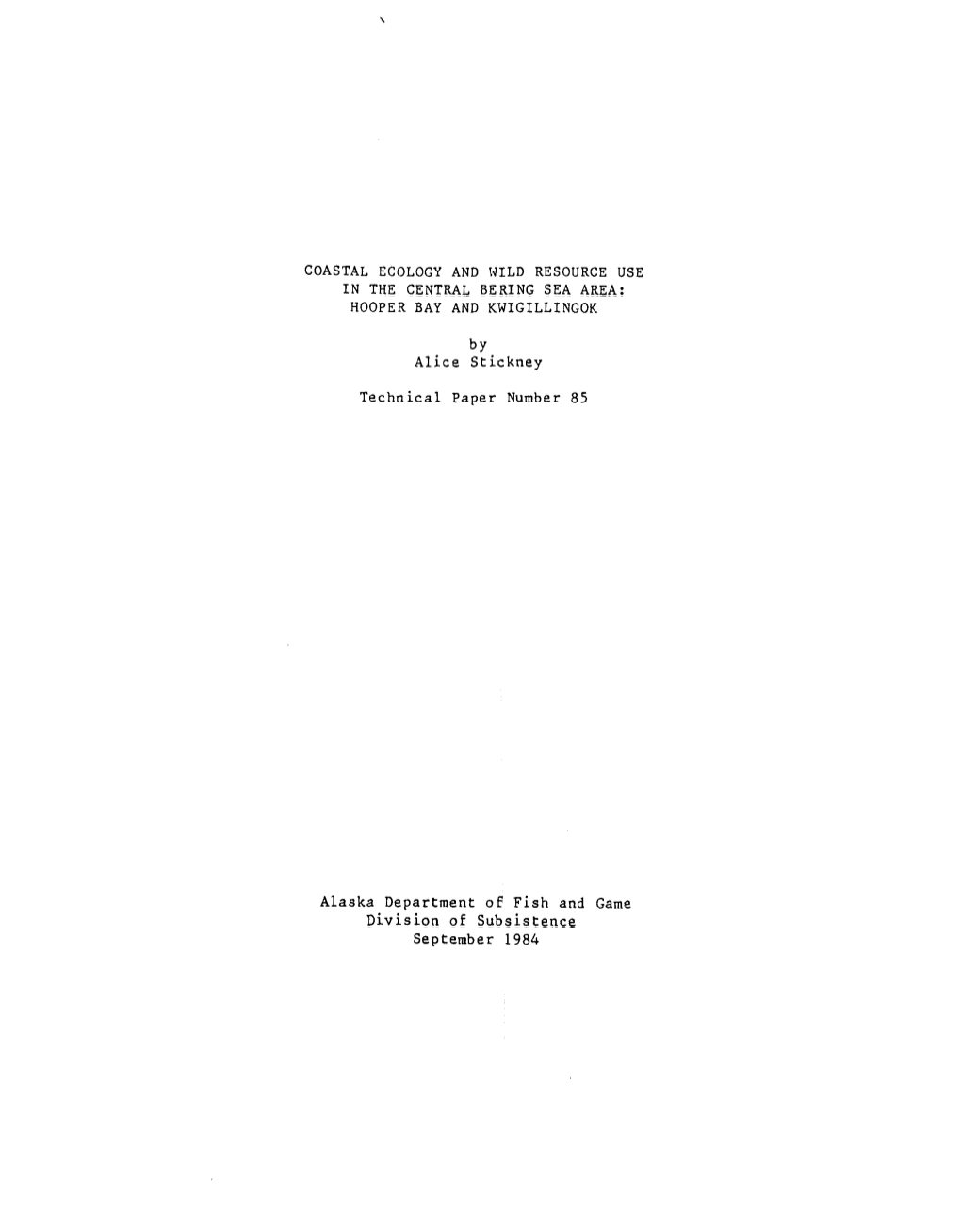 Coastal Ecology and Wild Resource Use in the Central Bering Sea Area