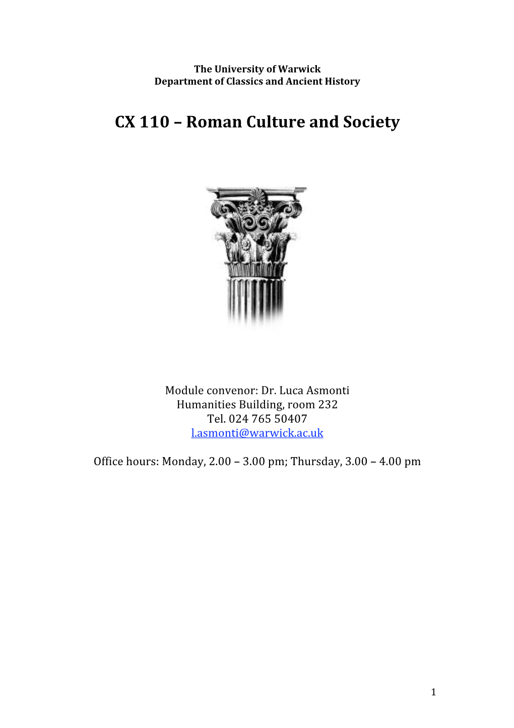 CX 110 – Roman Culture and Society