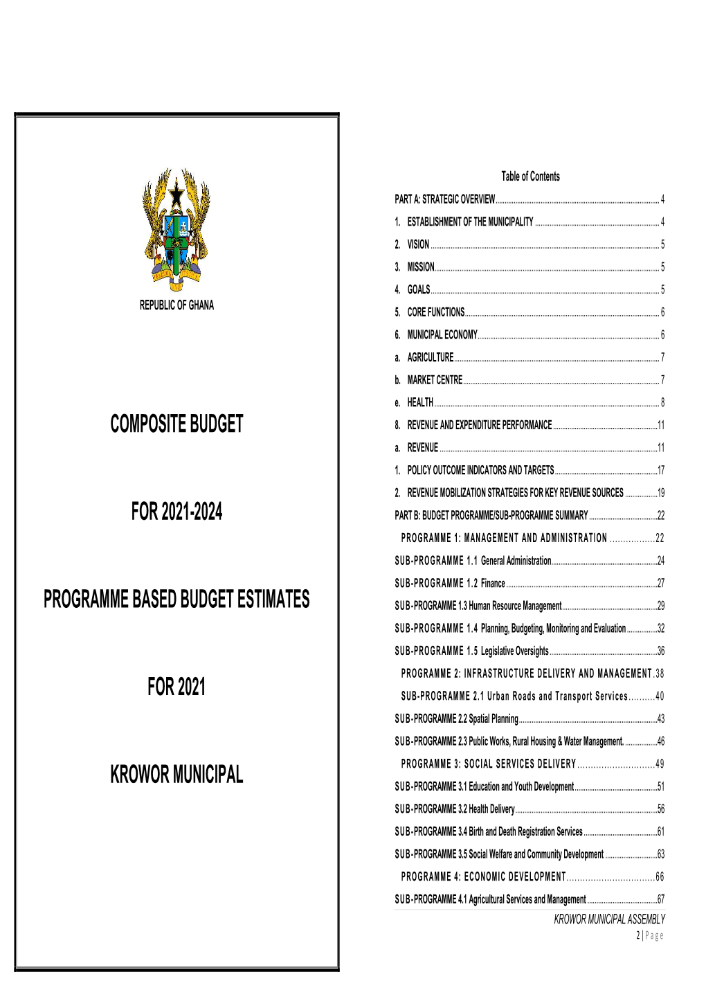 Composite Budget for 2021-2024 Programme Based