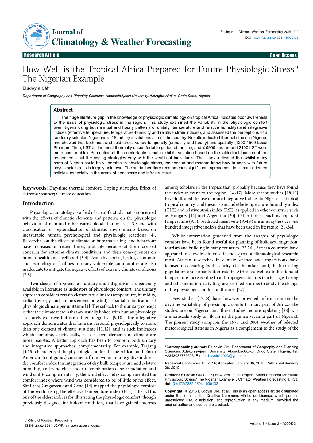 How Well Is the Tropical Africa Prepared for Future Physiologic