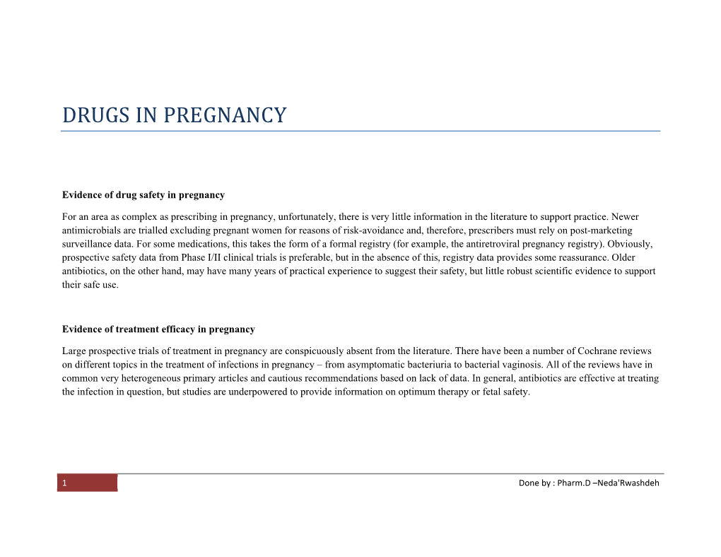 Evidence of Drug Safety in Pregnancy