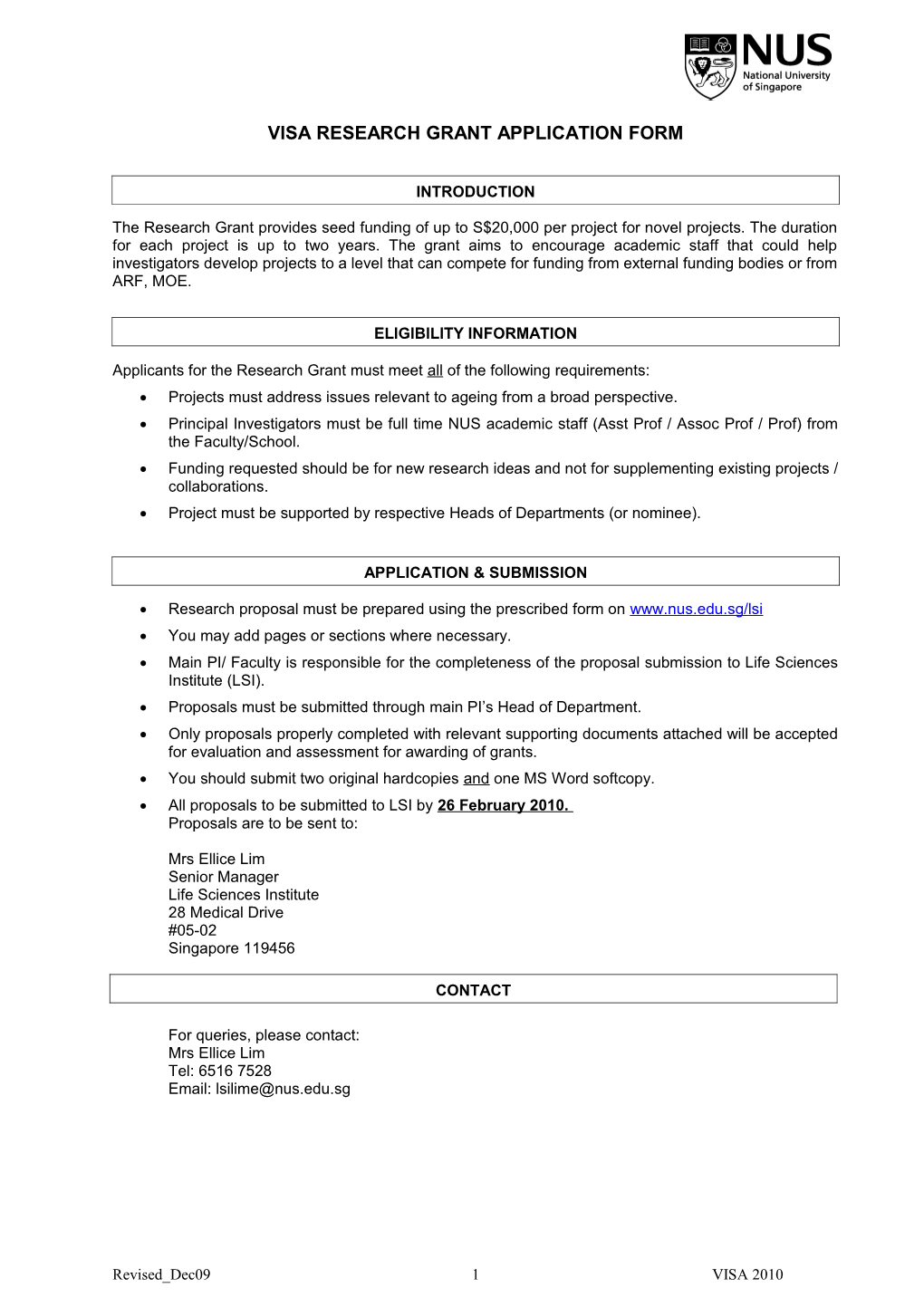 Cross-Faculty Research Grant Application Form 2009